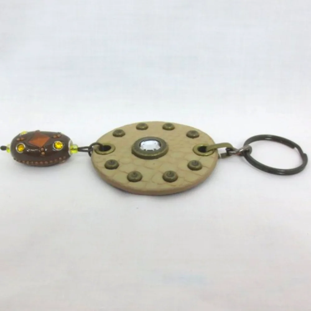New Handmade Keychain Bag Charm Beaded Boho Faux Leather Rhinestone Swivel Clip